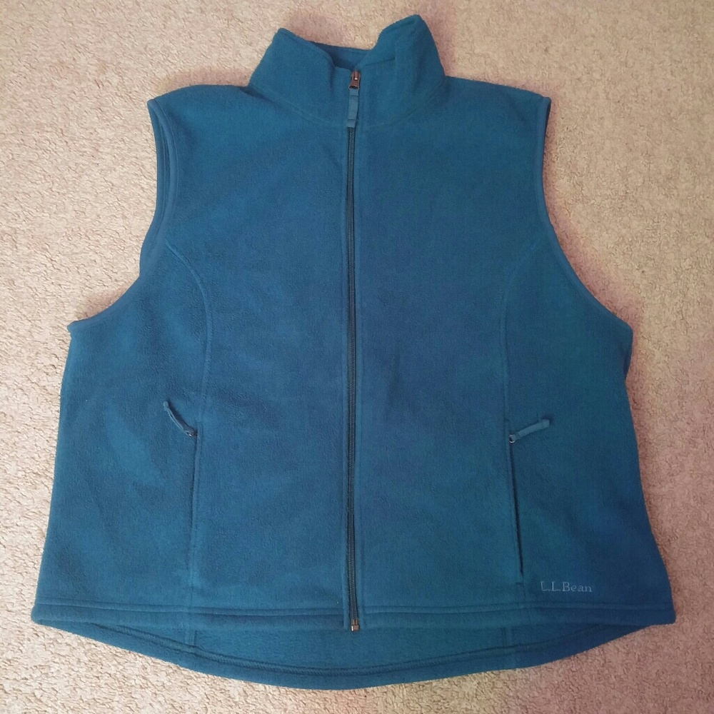 LL BEAN Deep Blue Green Zip Up Fleece Vest 2X 20W